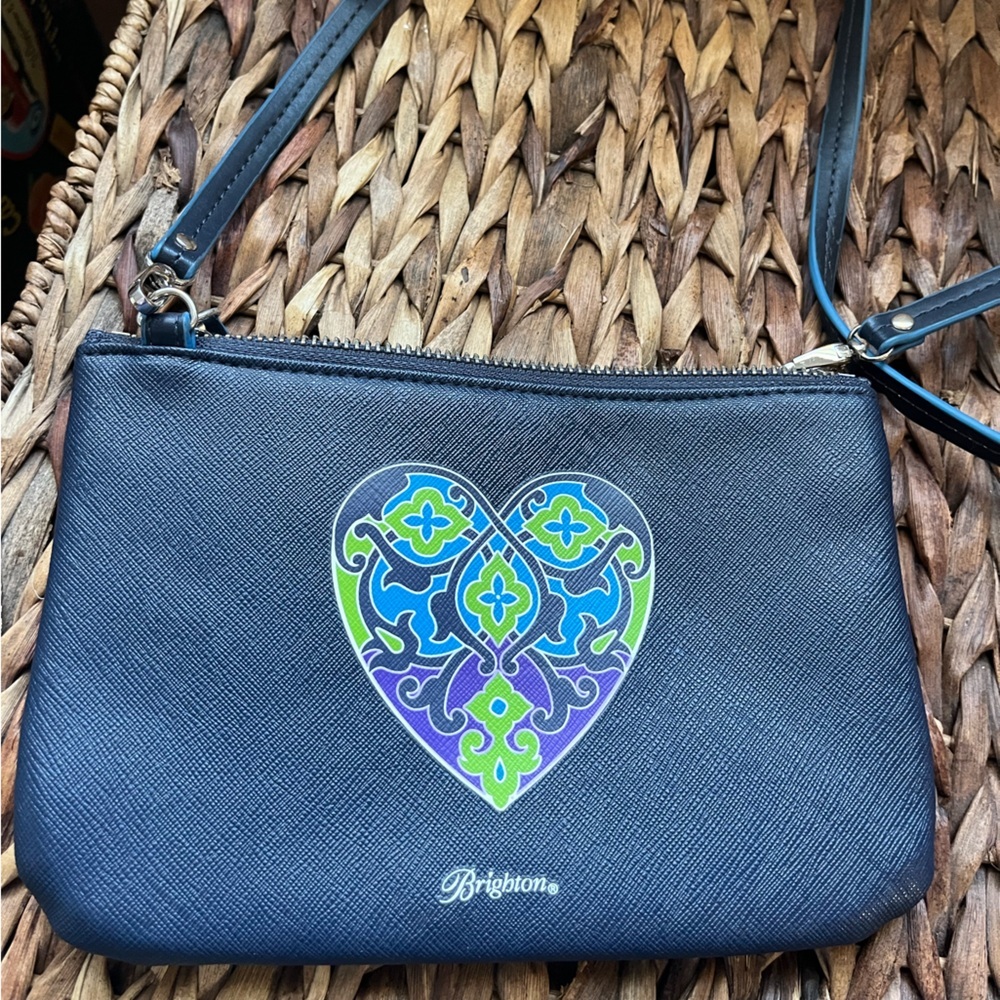 Brighton Summer Heart Mini Bag crossbody clutch purse navy blue faux leather